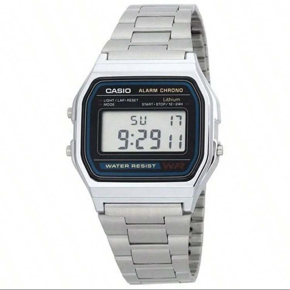 Casio Men Classic Water Resistant A158W-1 Stainless Steel Black Dial Quartz